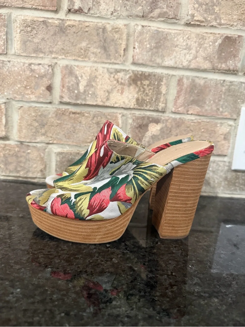 ASOS Floral Platform Block Heel Mules - Red, Green, Yellow
